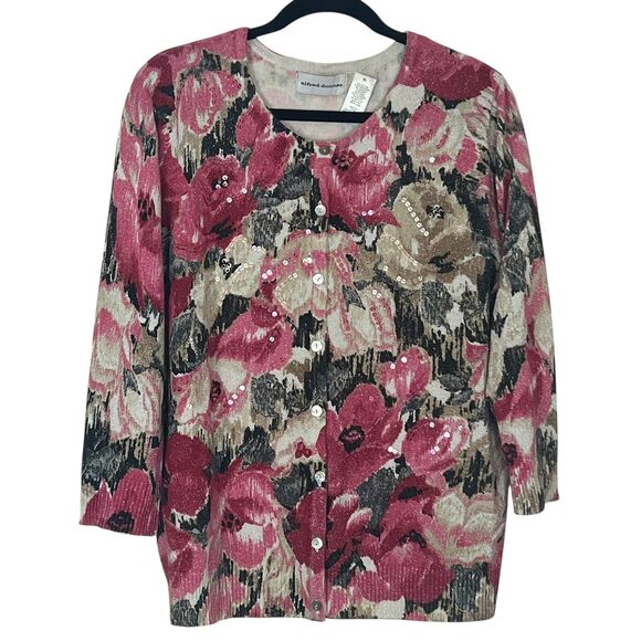 Alfred Dunner Women Floral Sequin Cardigan Sweater XL Multicolo Metallic Sparkle - Picture 9 of 11